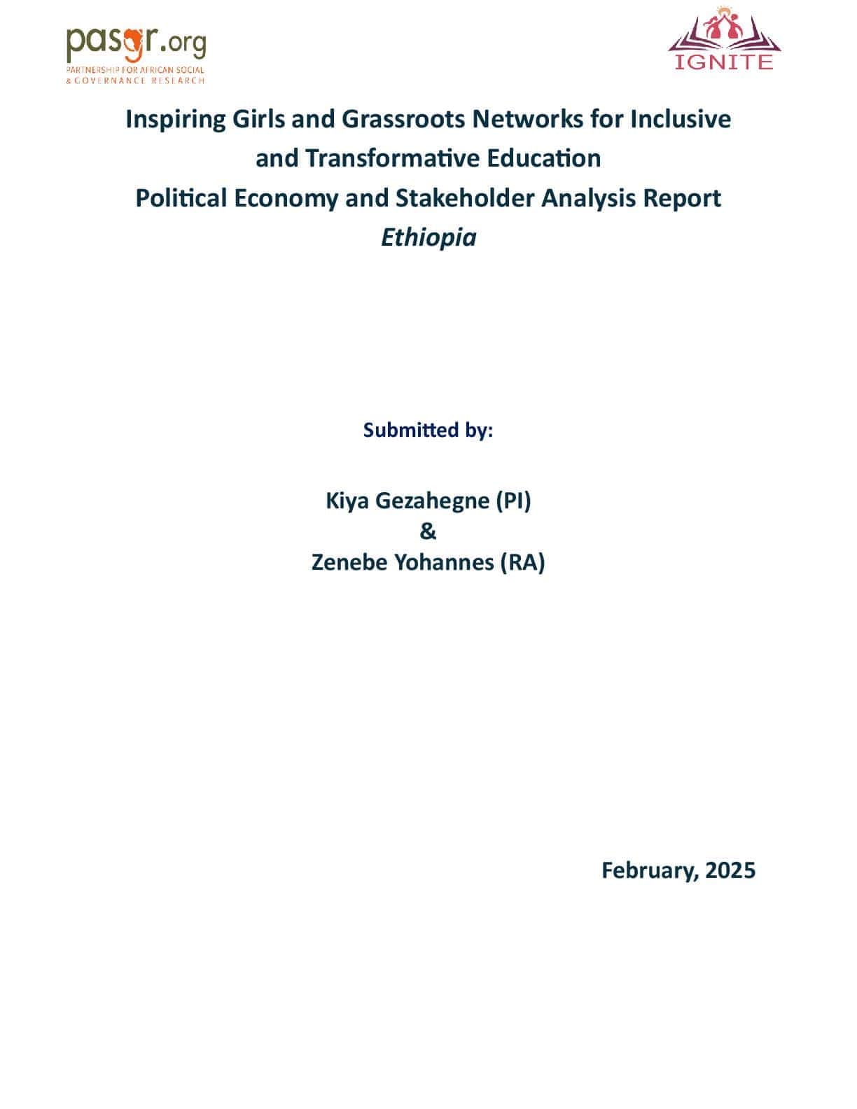 Political Economy and Stakeholder Analysis Report - Ethiopia, IGNITE