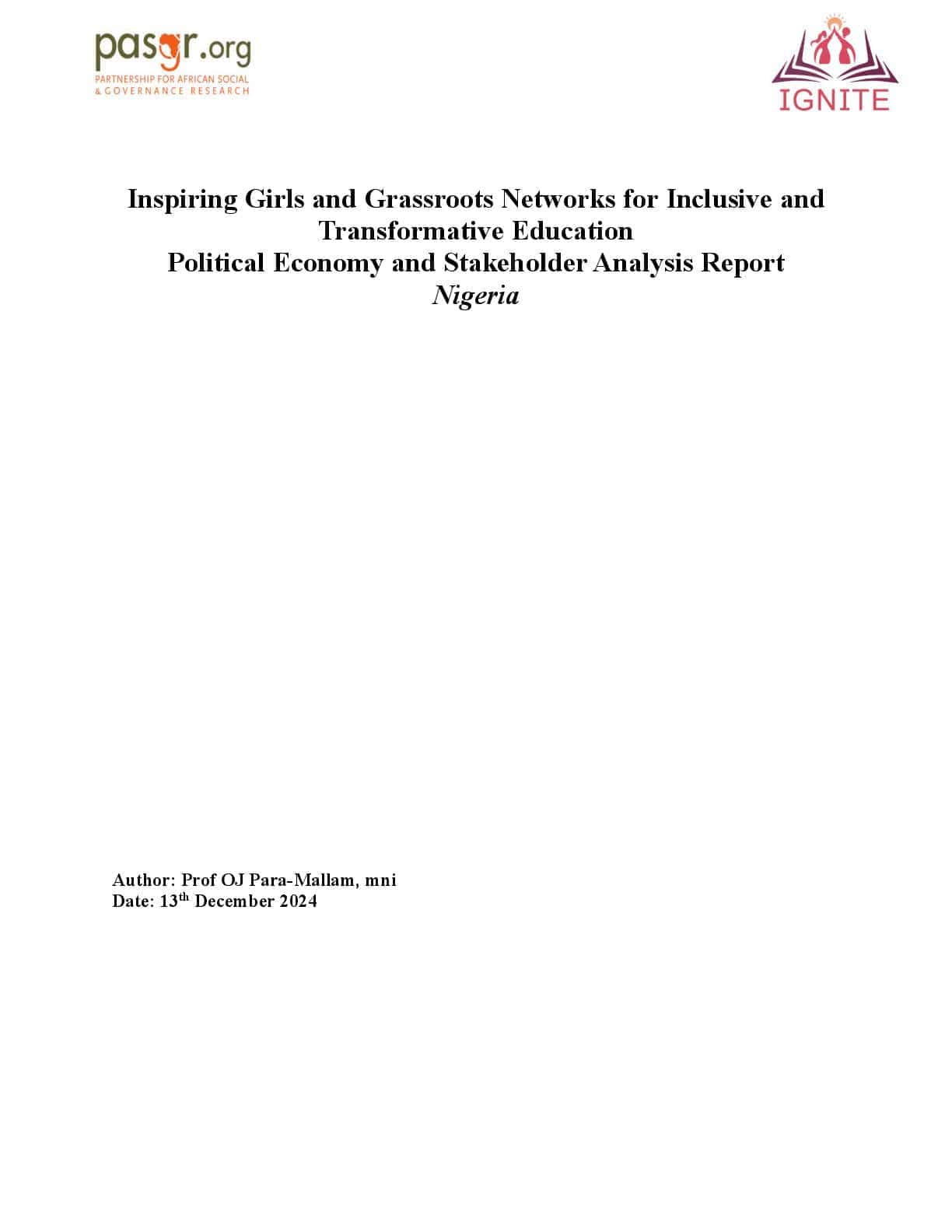 Political Economy and Stakeholder Analysis Report - Nigeria, IGNITE